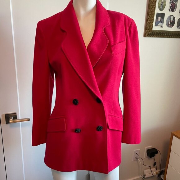 Jean Claude Poitras Bof! Designer Vtg Double Breasted Wool Blend Blazer Red Sz 8 - Picture 13 of 13